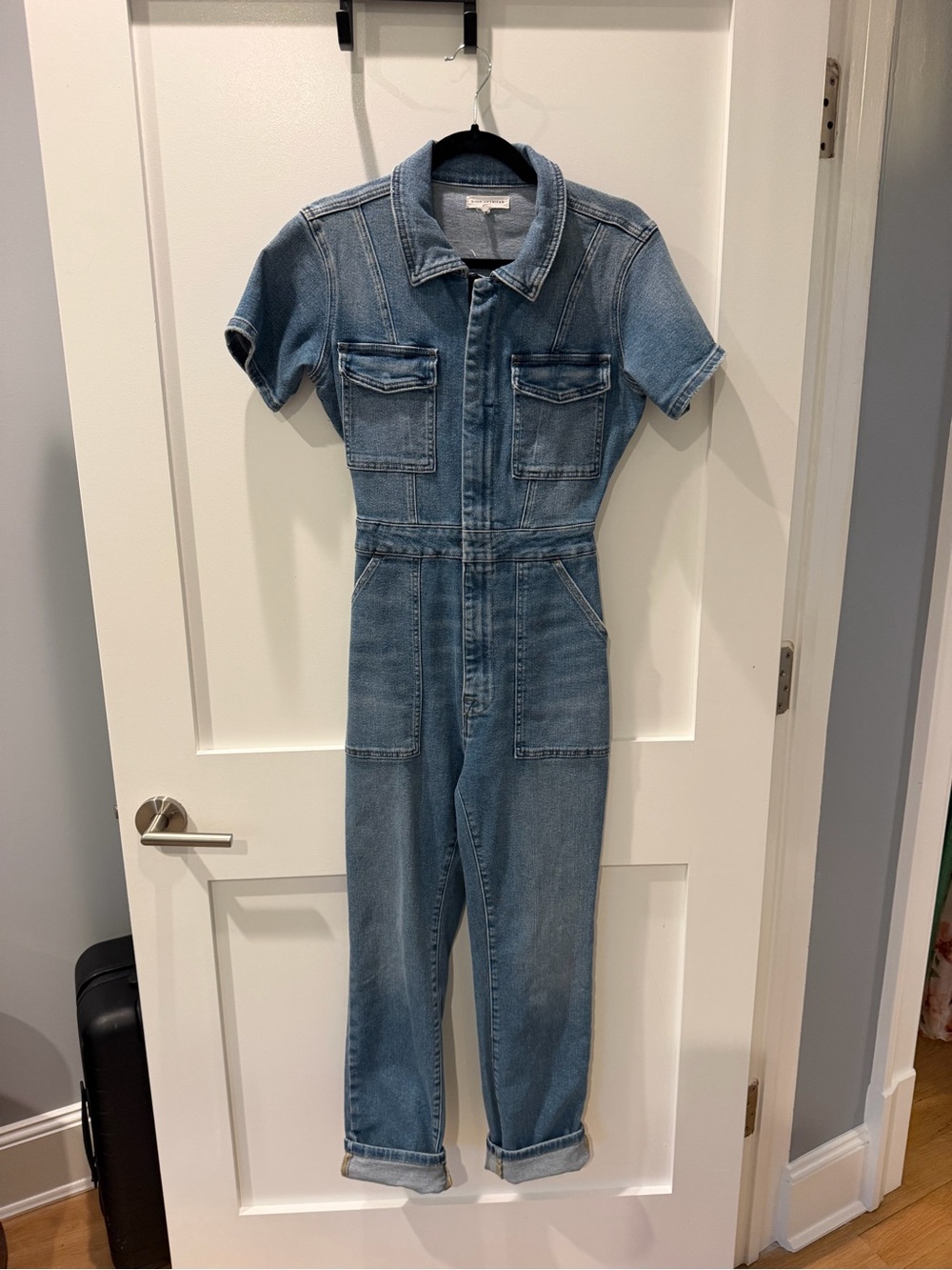 Good American Light Blue Denim Short-Sleeve Jumpsuit